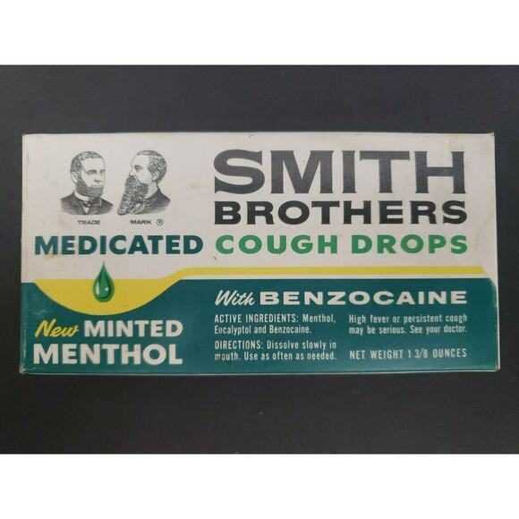 Vintage box smith brothers medicated cough drops new old stock rare